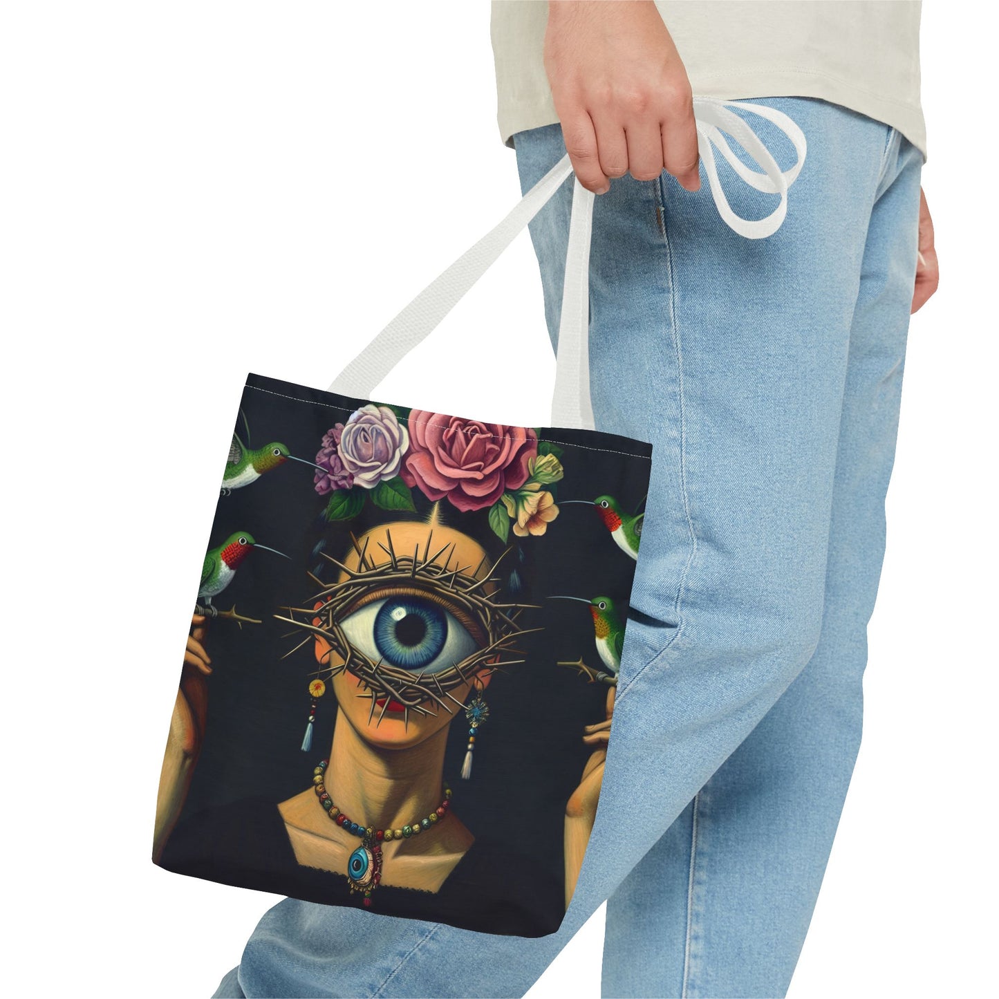 Edgy and Iconic – Surreal Portrait Canvas Tote