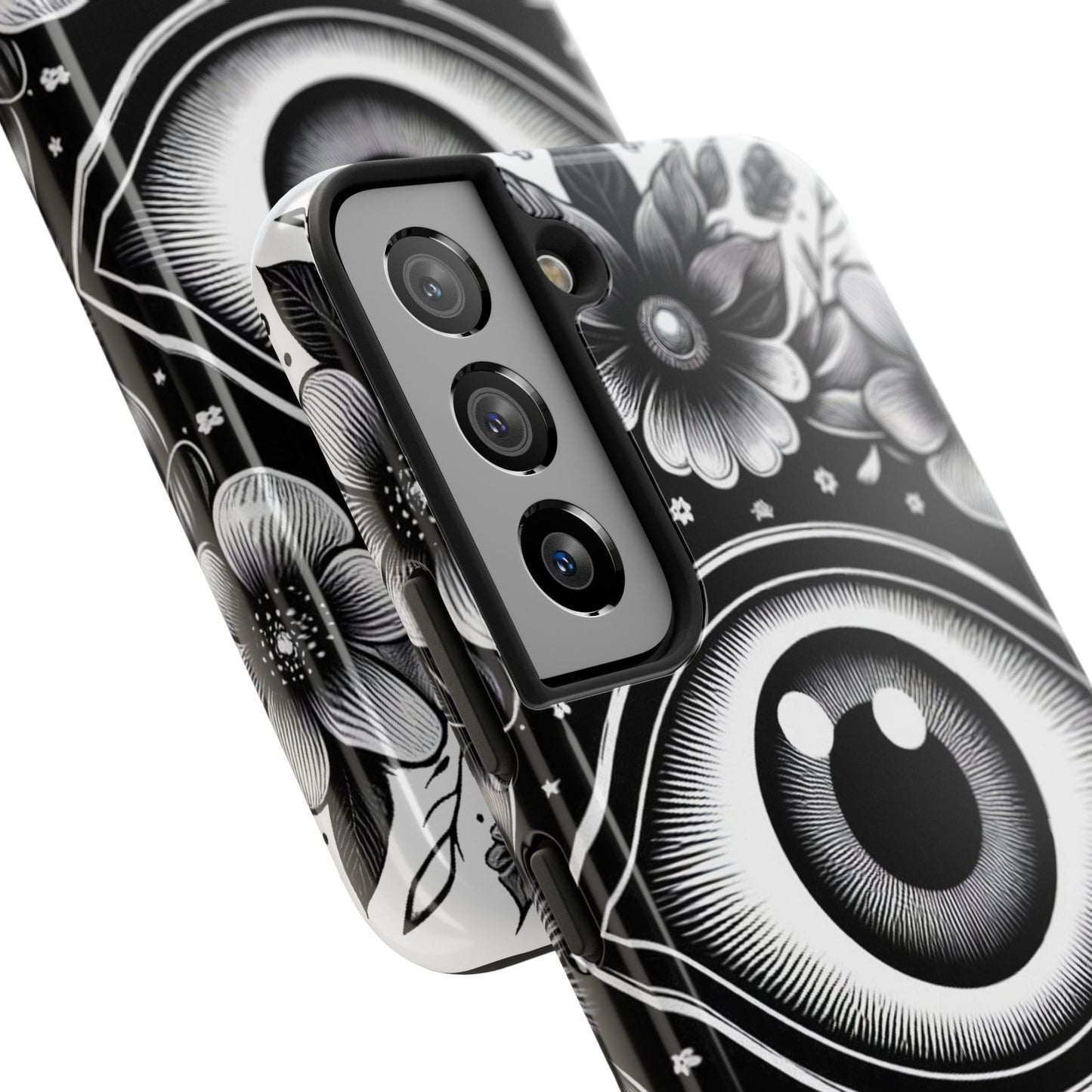 "Black and White Floral Guardian Evil Eye Phone Case"