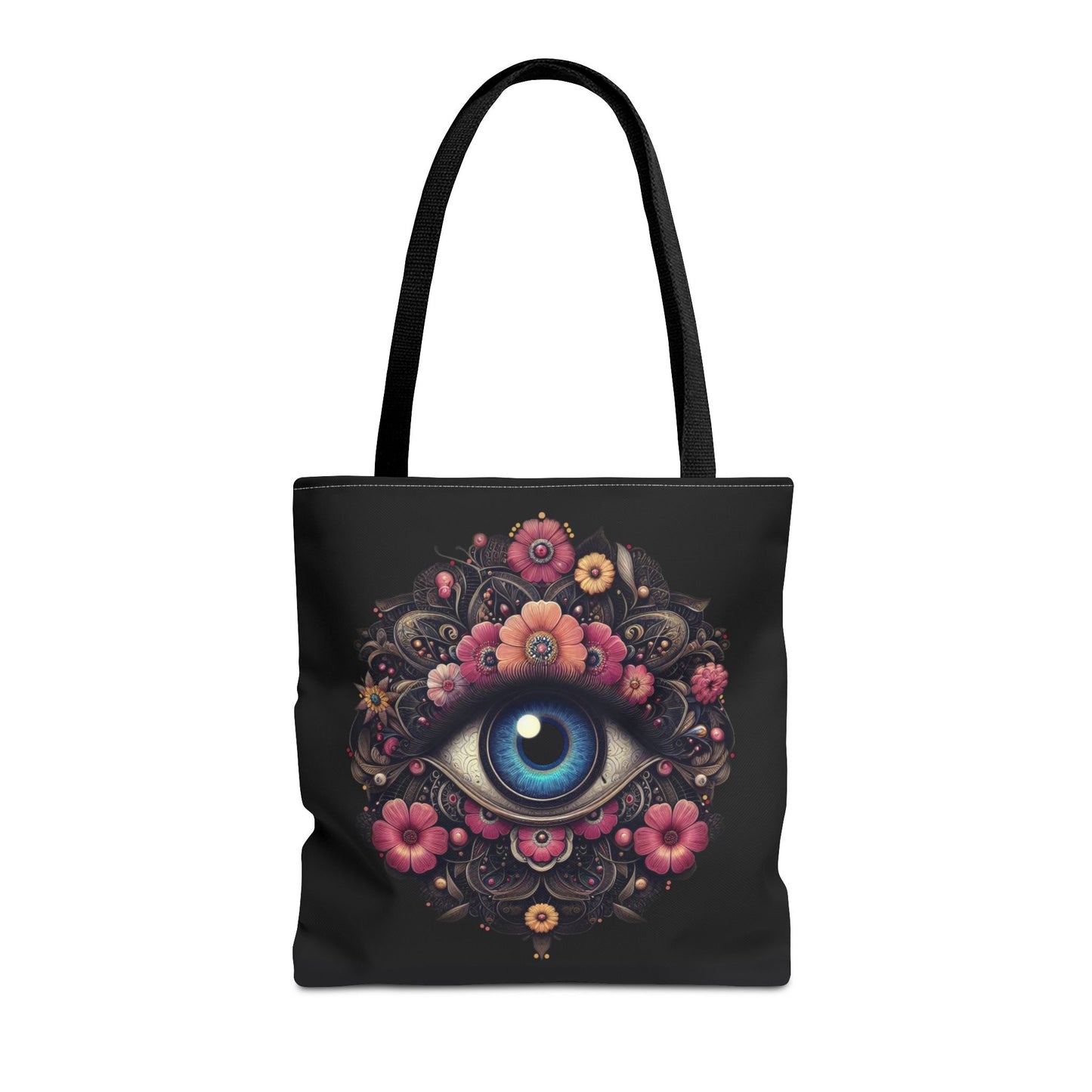 "Celestial Guardian: Floral Eye Canvas Tote"