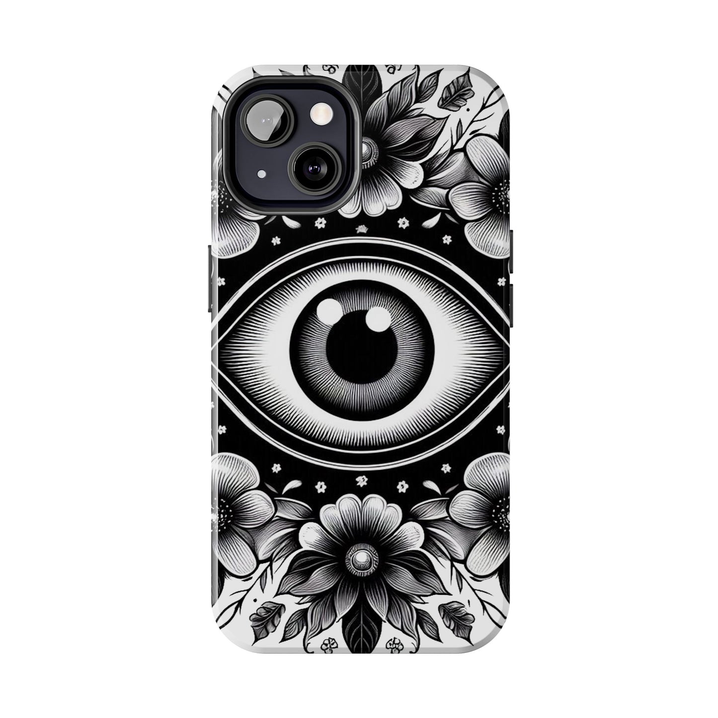 "Black and White Floral Guardian Evil Eye Phone Case"