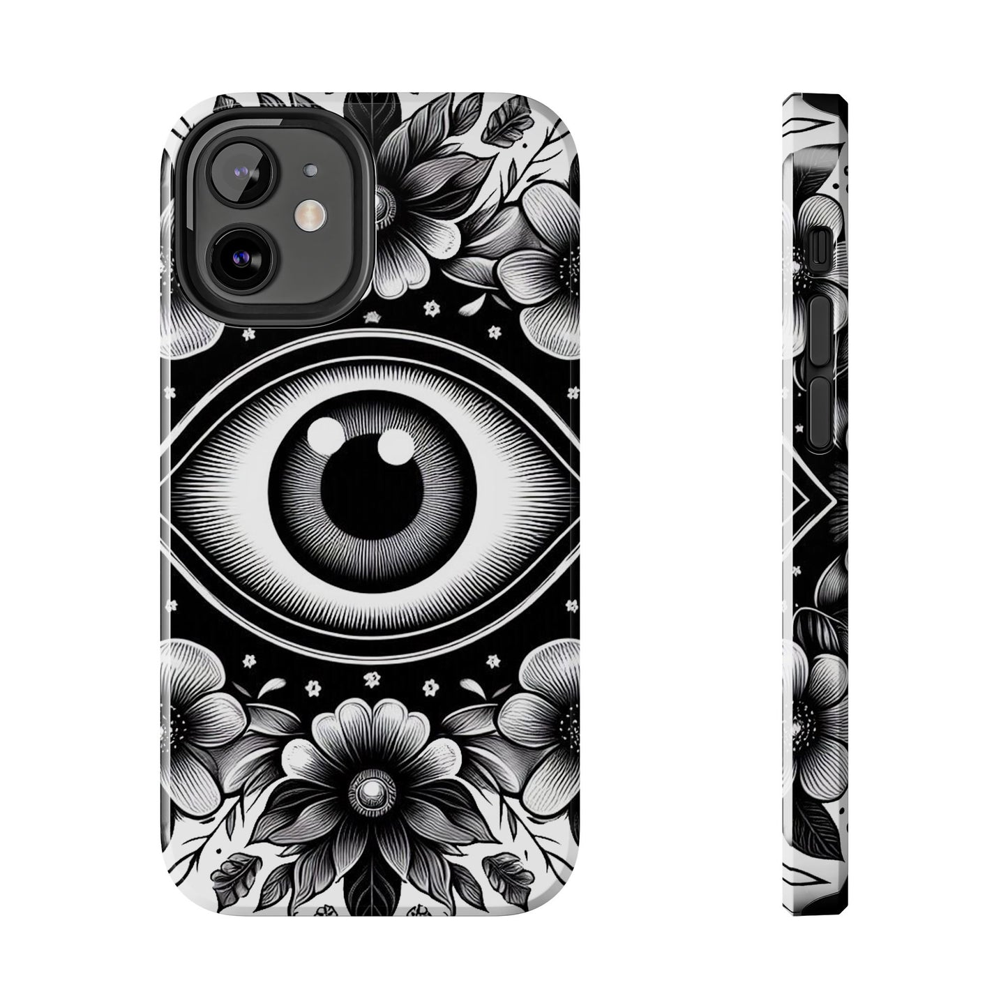 "Black and White Floral Guardian Evil Eye Phone Case"