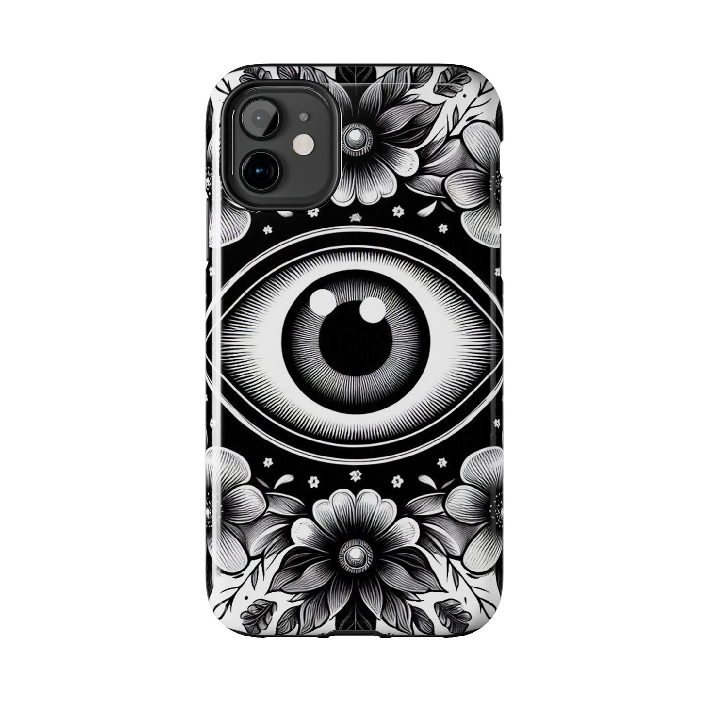 "Black and White Floral Guardian Evil Eye Phone Case"