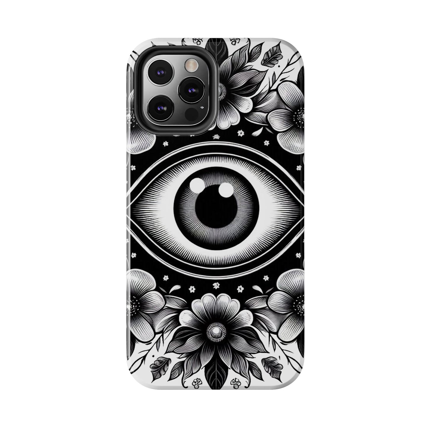 "Black and White Floral Guardian Evil Eye Phone Case"